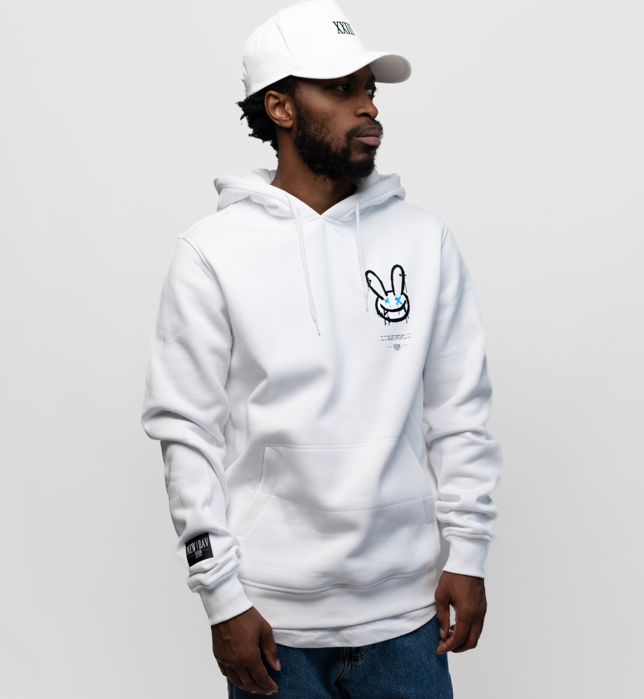 NB Owen Hoodie - White Fluro Blue